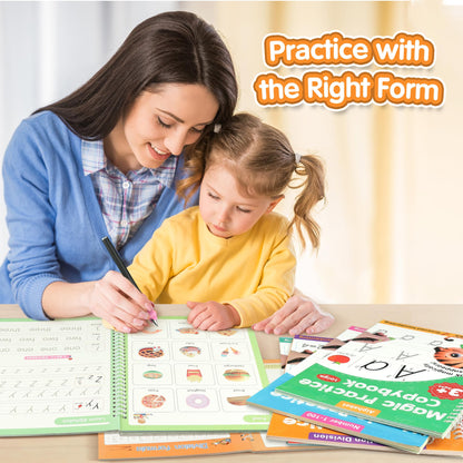 Helsort Large Magic Grooved Practice Copybook for Kids, Reusable Grooved Handwriting Workbook, Learn to Write Number Letter Tracing for Kids Ages 3-8 Kindergarten Preschool Calligraphy 10.2×7.3"