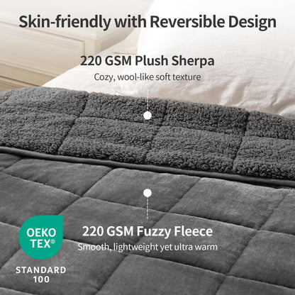 Uttermara Weighted Blankets for Adults Queen Size, 15lbs 60x80 inches Blanket with Soft Warm Plush Sherpa Fleece, Washable Thick Heavy Throw for Sleeping and Calming, Grey