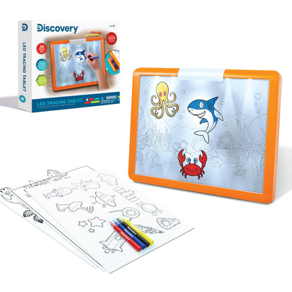 Discovery LED Tracing Tablet, 26-Piece Set with Washable Markers, Tracing & Template Sheets, Battery Powered Doodle Activity Lightboard, Kids Drawing & Sketching Portable Travel Art Set, Toy Gift