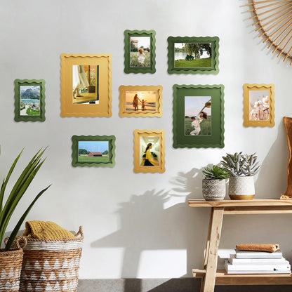 THKRLOF 4x6 Picture Frame with Mat for 3.5x5, Wavy Edge Wooden Real Glass Photo Frame for Tabletop and Wall Hanging, Green, 1 Pack