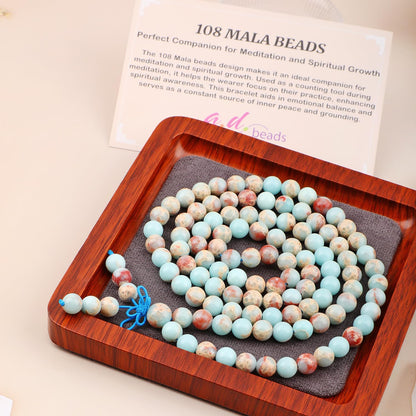 AD Beads 8mm 108 Prayer Mala Amazonite Elastic Bracelet - Unlock Your True Self - Handmade Yoga Meditation Healing Power Energy Gifts for Unisex Adult.