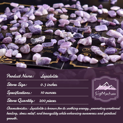 SigMntun Polished Lepidolite Crystal Chips 200 Pcs - 0.3" 10 oz Tumbled Stone Chips Crushed Sea Glass Stones Healing Reiki Crystal Making Home Decoration