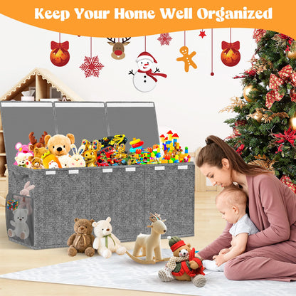 Beadsky Extra Large Toy Box, Toy Chest for Toddlers with Lids, Collapsible Toy Storage Organizer, Kids Bin Boxes Storage Basket for Boys, Girls, Nursery, Living Room, Playroom, 40"x14"x16", Gray