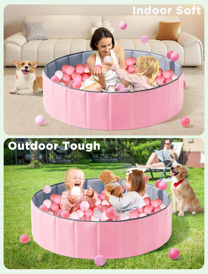 Hikiddy Large Ball Pit for Toddlers - 44 in Baby Ball Pit with Pop-Up Playmat, Foldable Kids Ball Pool, Dog Play Pit, Indoor and Outdoor Use, Hold Over 1000 Balls, Balls Not Include (Pink)