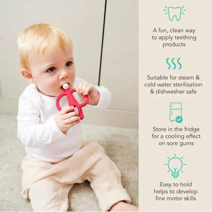 Matchstick Monkey Original Teether & Gel Applicator – Silicone Baby Teether, Easy-to-Grip, BPA-Free, Supports Self-Soothing & Early Brushing, 3 Months+, 4 Inches, Rubine Red