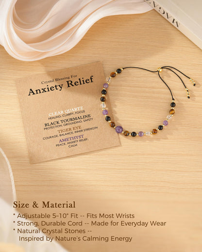 Worry Stones Anxiety Relief Items Fidget Bracelet Healing Crystals Spiritual Sensory Mood Strength Jewelry, Calming Holistic Crystal Gifts Purple Gemstone Bracelets for Women Teen Daughter Sister
