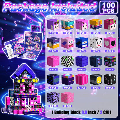 SSAWER Magnetic Blocks, 100PCS Magnetic Building Blocks, Stacking Magnets for Kids, Sensory Toy for STEM Constructions Magnet Blocks for Girls Age 3+, Christmas Birthday Gifts