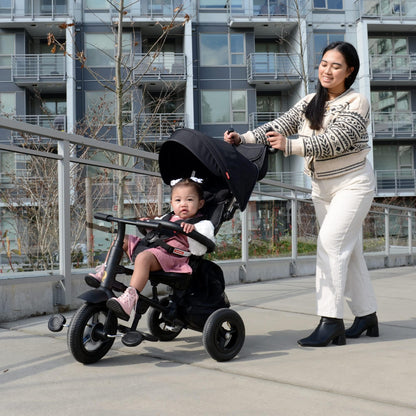 QPlay Rito - Premium Luxury Foldable Trike for Toddlers Featuring Leather touchpoints, Toddler Tricycle Stroller, Push & Fold Tricycle for Ages 12 Months to 5 Years, Midnight Edition