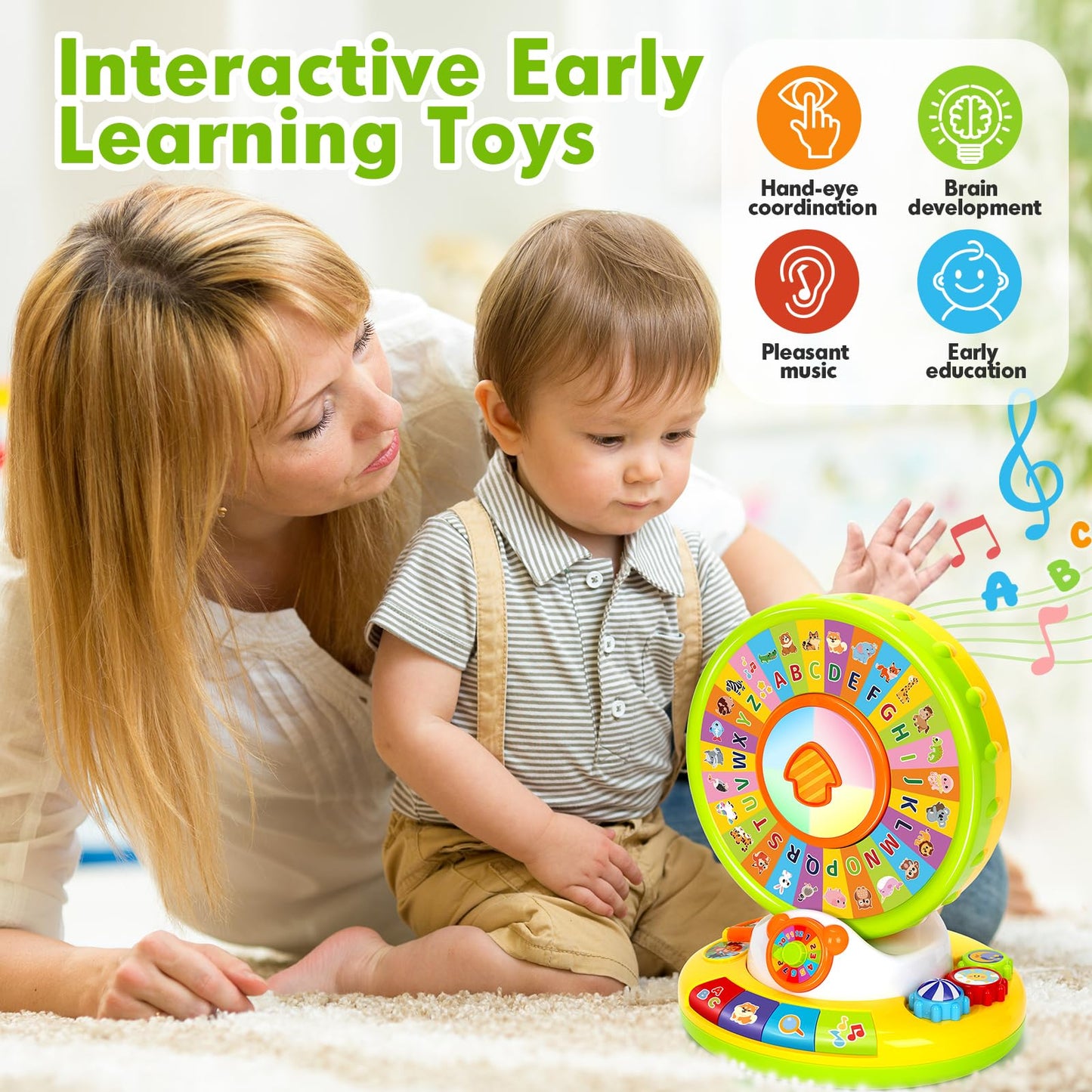 Learning Toys for 1 2 3 Year Old Boy Girl, Spin and Sing Alphabet Zoo with Sounds for Toddler 1-3, Educational Development Toy for Kid, Christmas Birthday Gifts for Baby 12-18 Months+