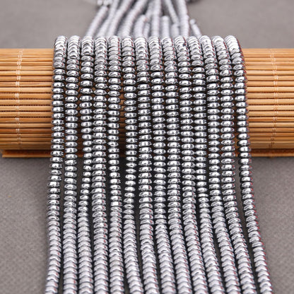BONNY BOXX 1 Strand (150PCs) Natural 2 * 4mm Silver Hematite Rondelle Beads, Natural Abacus Disk Stone Beads Loose Spacer Gemstone for DIY Bracelet Necklace Jewelry Making