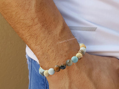 Amazing Gemstone Mexican Amazonite Bracelet for Women - Chakra Mens Bracelet Protection Crystals&Healing Stones - Blessing Bracelet Spiritual Meditation Gift (Faceted Beaded Bracelet, Adjustable)