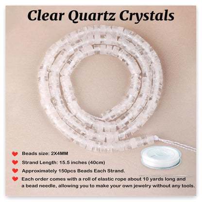 Natural Clear Quartz Crystals Heishi Spacer Beads Loose Semi Precious Flat Round Gemstone Disc Shape Stone for Beading Jewelry Making 4x2mm 15.5"