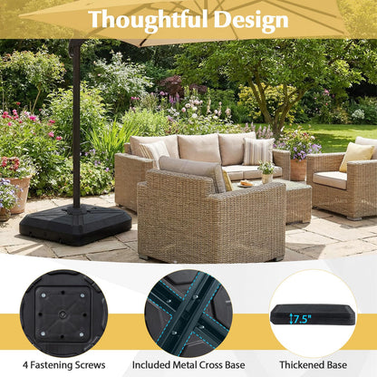 Tangkula Cantilever Umbrella Base with Wheels, 345 LBS Heavy-Duty HDPE Sand Water Filled Offset Umbrella Weighted Stand with Cross Base for Patio Backyard Poolside