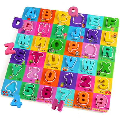 Wooden Alphabet Puzzles Ages 3-5, Alphabet and Number Puzzle with ABC Learning for Kids Ages 3 4 5, Preschool Learning Toys with Chunky ABC Puzzle Board for Girls Boys Kindergarten