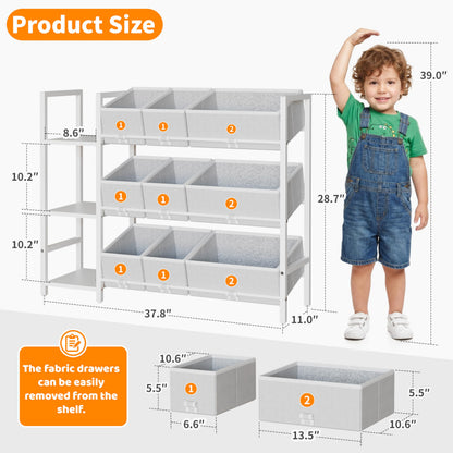 CODACE Kids Toy Organizers and Storage - Toy Shelf for Playroom， Kids Room and Living Room Organization, Toddler Toy Bins for Kids Organizer，Kids Bookshelf and Toy Storage, White, Easy to Assemble