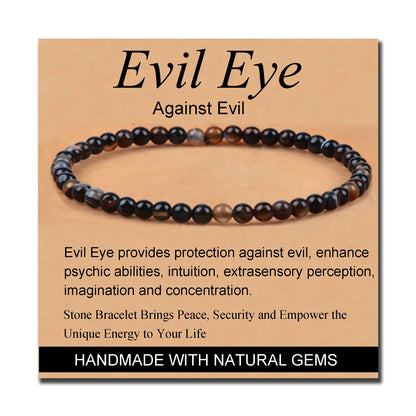 MASSIVE BEADS Evil Eye Agate - Stone of Against Evil - Handmade Yoga Stretch Elastic Bracelet Natural Stone Crystal Healing Power Energy Gifts for Unisex Adult 4mm