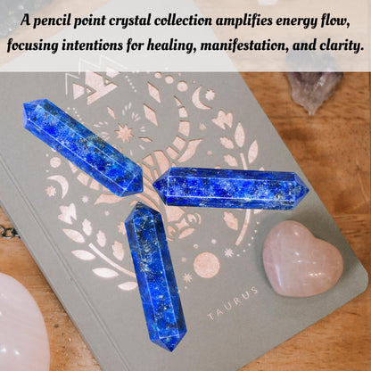 Amazing Gemstone Lapis Lazuli Crystal Points Bulk Healing Crystals & Stones - Pack of 3 Double Terminated Healing Wand Point Bulk Crystals for Crafts, Crystal Grid, DIY Work - Premium Crystals