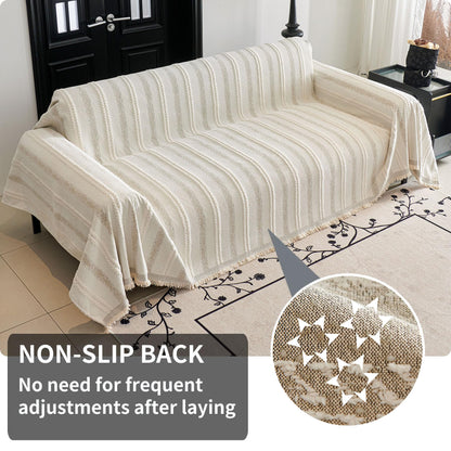 HAOMAIJIA Non Slip Couch Cover Sofa Covers for 3 Cushion Couch Washable sectional Couch Covers for Dogs pet Furniture Protector Couch Cover Blanket for Living Room (TM-Cream White, 91"x134")