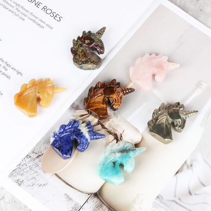 Artistone 2" Rose Quartz Crystal Unicorn Stone Statue Ornament Hand-Carved Healing Crystal Gem Unicorn Figurine Aura Animal Horse Sculpture Desk Decoration Gift Box