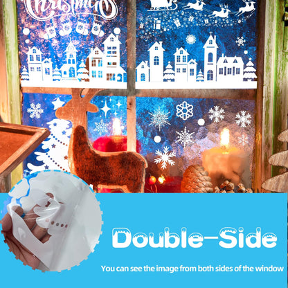 MISS FANTASY Christmas Window Clings Decorations, 10 Sheets Merry Christmas Scene Window Stickers for Glass Window Snowflakes Decals White Winter Snow Scene Xmas Decorations for Home Indoor