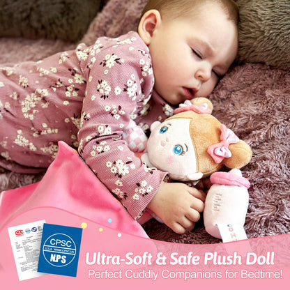 OUOZZZ Soft Baby Doll 10" Tulip Pink - First Birthday Toys for 1 Year Old Girl, Ideal 1 Year Old Girl Gifts & Baby Girl Gifts, Snuggle Buddy for Infants