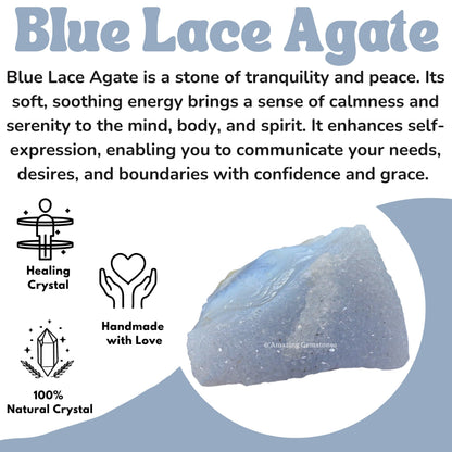 Amazing Gemstone Blue Lace Agate Raw Crystals and Healing Stones, Natural Rocks for Tumbling and DIY Raw Stones and Crystals (1 Piece)