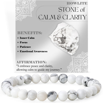 Bivei Howlite - Calm & Clarity - 6mm Beaded Bracelets for Women Handmade Semi Precious Natural Stone Stretch Elastic Jewelry for Women Yoga Protection Gifts