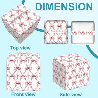 Vintage Retro Pink Ribbon Tissue Box Cover Square,Leather Tissue Holder,Waterproof Leather Facial Paper Organizer Tissue Box Cover for Home Office Bathroom Vanity Countertop,5.2" x 5.2" x 5.2"