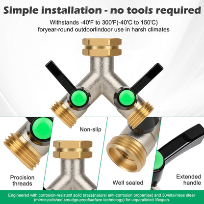 Love Is War Hose Splitter 2 Way, Heavy Duty Brass Garden Hose Splitter,Y Adapter Connector With 3/4 - Inch Ght Thread, Easy Turn On-Off Handle For Fauce.Connector For Lawn Irrigation.