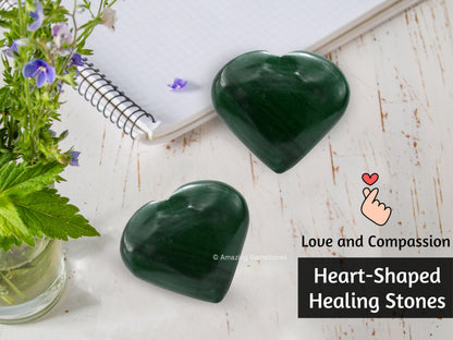 Amazing Gemstone Green Aventurine Crystal Heart Palm Stone - Pocket Massage Worry Stone for Natural Body Chakra Balancing, Reiki Healing and Crystal Grid