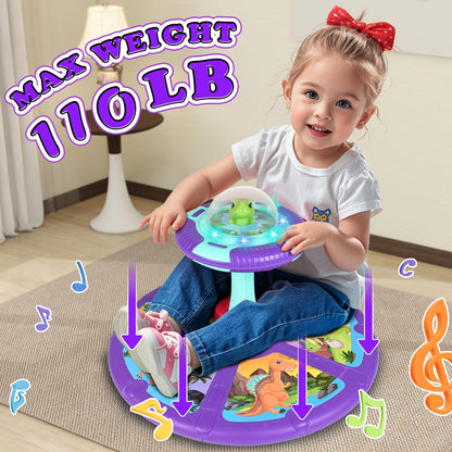 Dinosaur Sit and Spin Toy for Toddlers 1-3 3-5 360°Spinning Toys Birthday Gift for Girls Boys, Stress Relief Exercise Toys Sit n Spin Toys for 2-4 Toddlers with LED & Music Early Development Toy