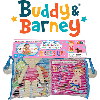 Buddy & Barney: Bath Time: Book & Stickers - Dress Up - Color Changing Book & 17 Foam Pieces, Mix & Match Outfits, Mesh Bag, Water Play Toy, Kids 3+