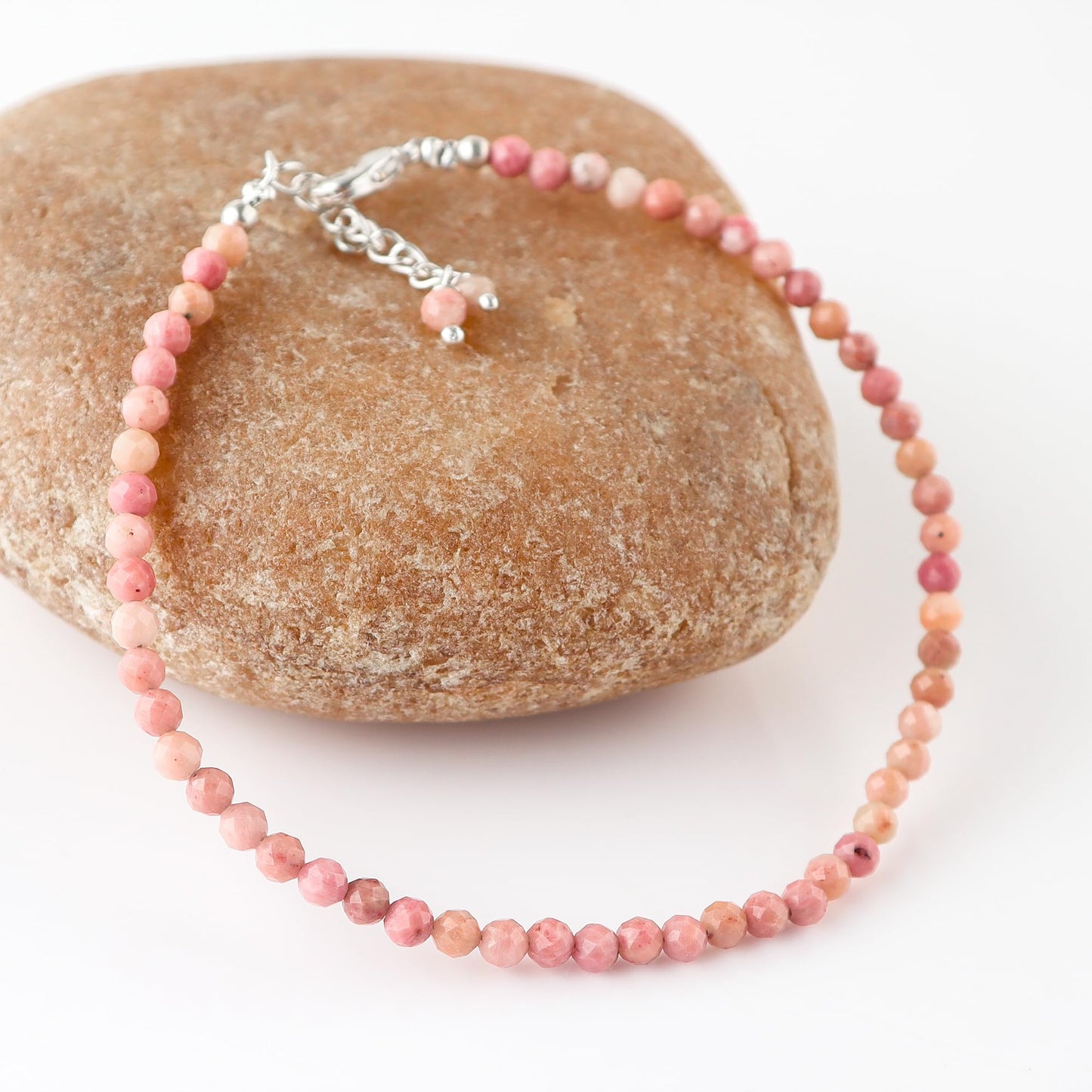 Natural Rhodonite Gemstone Beads Bracelet for Women, Crystal Gems Healing Bracelets, Chakra Stone Bead Bracelets, Yoga Stone Beads Bracelets Meditation Faceted Round bead Size is 3-3.5mm Approx.