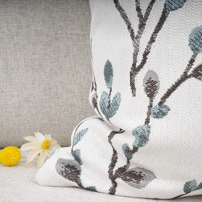 YOUR SMILE Classical Embroidery Jacquard Teal Leaf Pattern Square Decorative Throw Pillow Case Cushion Cover 18x18 inch