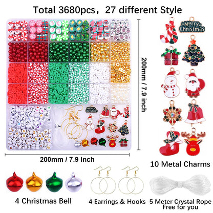 BBita 3680pcs Christmas Polymer Clay Beads Charms for Bracelets Making Kit Christmas Tree Snowman Santa Claus Snowflakes Bells Socks elk Friendship DIY Arts Crafts Gifts for Kids Girls