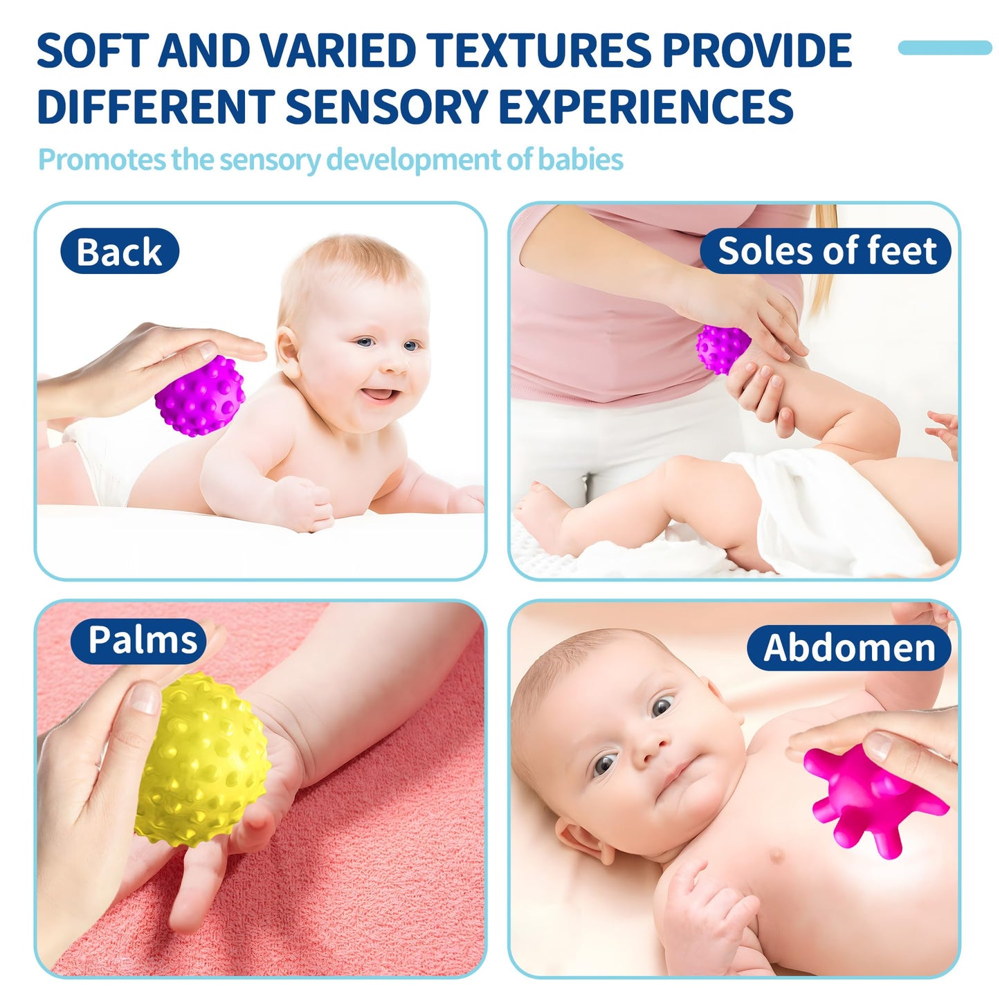 Sensory Balls for Toddlers 1-3, Sensory Baby Toys 6-12 Months, Infant Squeeze Sensory Toys,Baby Rattle Ball, Baby Teething Sensory Montessori Toys Soft Chew Toy with Rattles for Babies