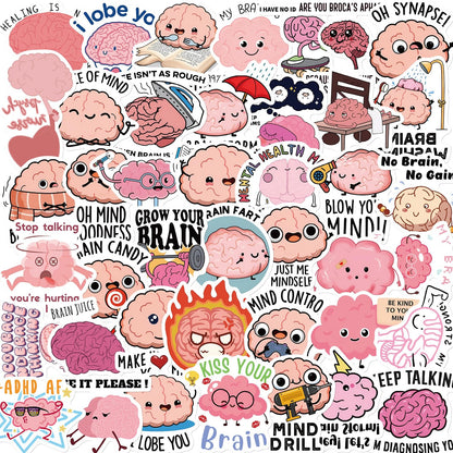 Funny Brain Stickers for Adults, 50PCS Cute Cartoon Brain Stickers Bulk,Vinyl Waterproof Mental Sticker for Water Bottle,Laptop,Phone,Scrapbook,Body Organ Biology Decals