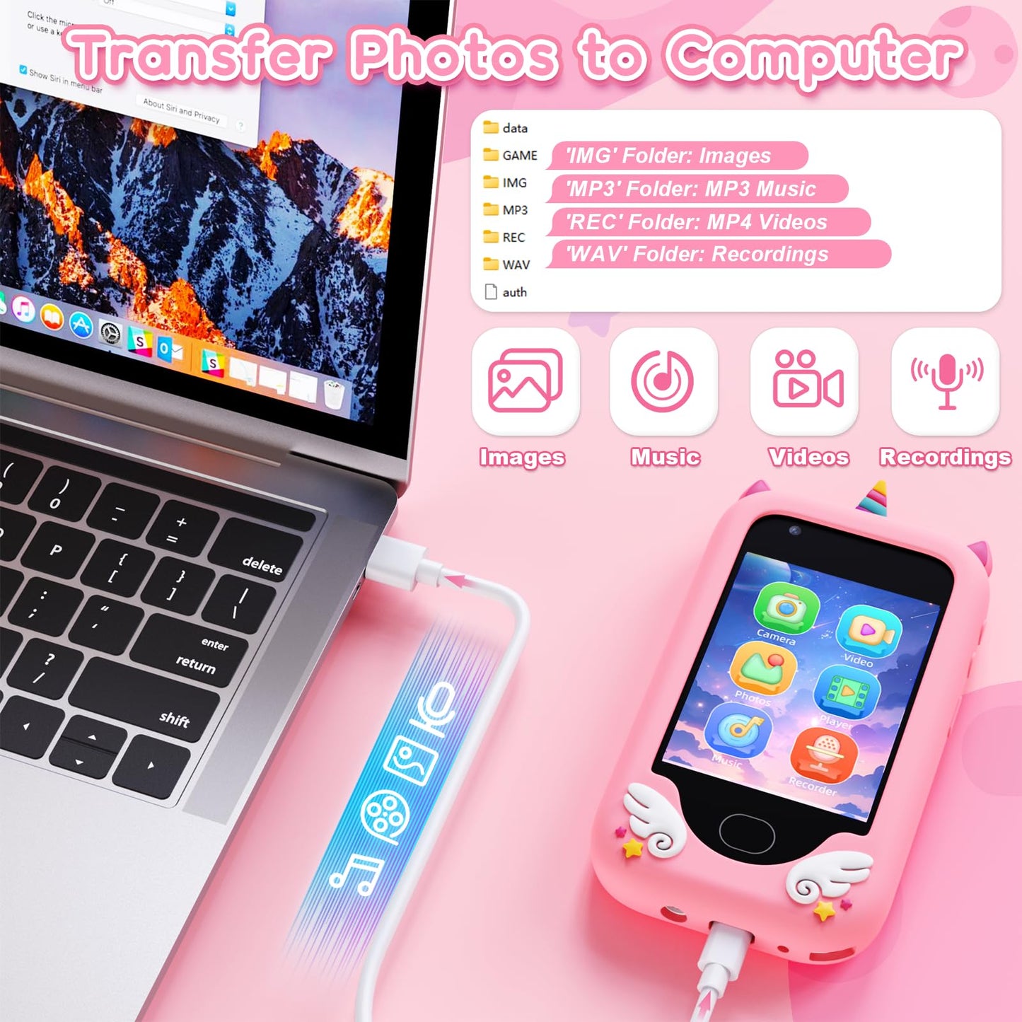 Gocina Kids Phone for Girls Age 3-10 - Toddler Smart Phone Toys with Touchscreen, Dual Cameras, Learning, Perfect Christmas Birthday Gift with 32G SD Card