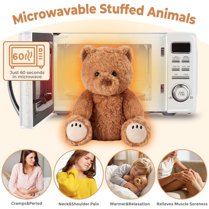 LURKOMEMO Teddy Bear Microwavable Weighted Stuffed Animals for Kids,Heating Pads Plush Bear for Period Cramps, Lavender Scented Hot&Cold Use Comforts Stress&Pain, Cozy Toy Gifts for Gils Boys Adults
