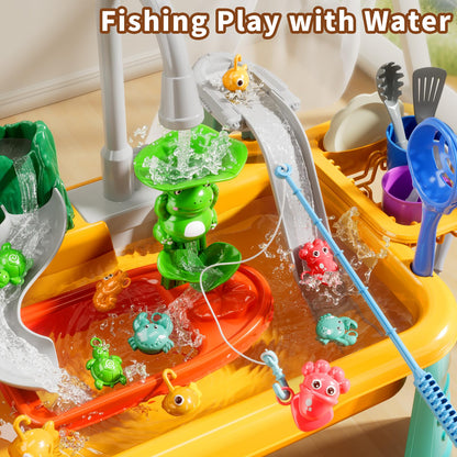NIPLOOOW Kitchen Sink Toys Toddlers 3-5, Play Sink with with Electric Water Pump, Water Table for Kids Ages 4-8, Fishing Game Outdoor Toys Pretend Role Play Toys for Boys Girls 3 4 5 6 7 8