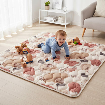 Bunnikins & Clover 50"x50" Thicken Soft Play Mat for Babies 0-6 Months, Foldable and Non Slip One-Piece Baby Crawling Mat, Washable Padded Foam Play Mat for Baby, Toddlers Infants, Tummy Time
