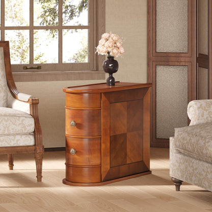 LITTLE TREE Wood End Table with 2 Drawers Sofa Side Table, No Assembly Required Vintage Slim Nightstand Bedside Table for Bedroom