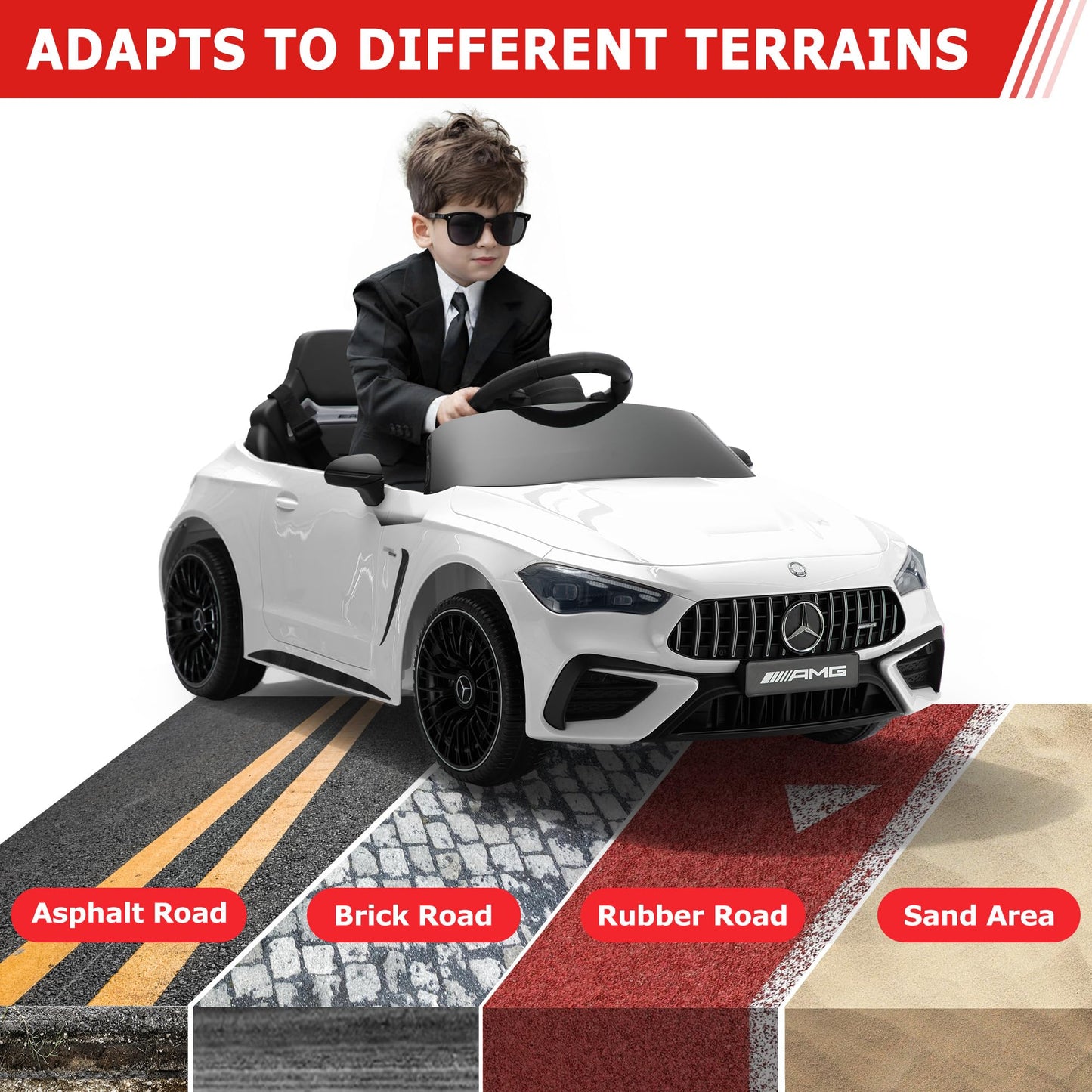 Licensed Mercedes-Benz Kids Electric Car by TOBBI, Toddlers Ride On Toy, Battey-Powered Vehicle with Parental Remote Control/Soft Start/3 Speeds/Horn & LED for Children Ages 3-6 Years-White