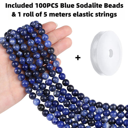 QINJIEJIE 100PCS Blue Sodalite Beads 8mm Natural Stone Beads Round Loose Gemstone Bead for Bracelet Beading Crystal Jewelry Making DIY Necklace Earrings 0.32"