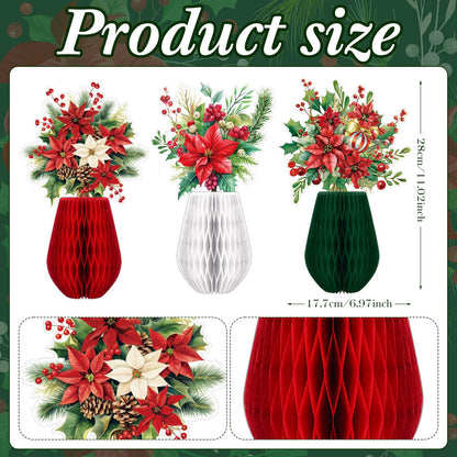 AmazingSpark 9 Pcs Christmas Poinsettia Flower Table Centerpiece Christmas Paper Poinsettia Honeycomb Decoration Holiday Red Flower Honeycomb Centerpiece for Birthday Party Ornaments