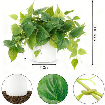 RYVIEL Artificial Pothos Plant in White Pot,Fake Potted Plants for Home Decor Indoor, Faux Greenery for Desk Shelf Living Room Office Bathroom Indoor Outdoor