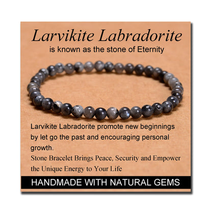 MASSIVE BEADS Larvikite Labradorite - Eternity - Handmade Handmade Yoga Stretch Elastic Bracelet Natural Stone Crystal Healing Power Energy Gifts for Unisex Adult 4mm
