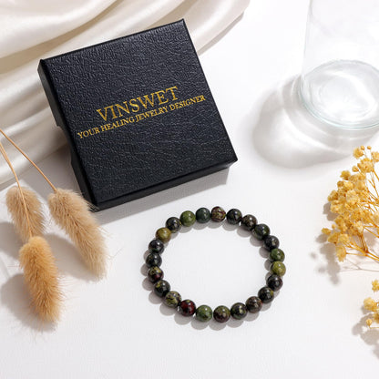 Vinswet Healing Crystal Bracelets for Women Men 8mm Dragon Bloodstone Natural Stone Beaded Stretch Bracelet Handmade Gemstone Reiki Spiritual Jewelry Gifts