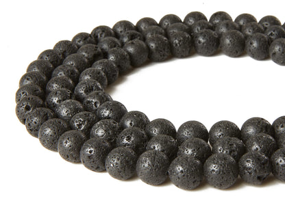 100pcs 8mm Black Lava Beads Natural Gemstone Beads Round Loose Beads for Jewelry Making