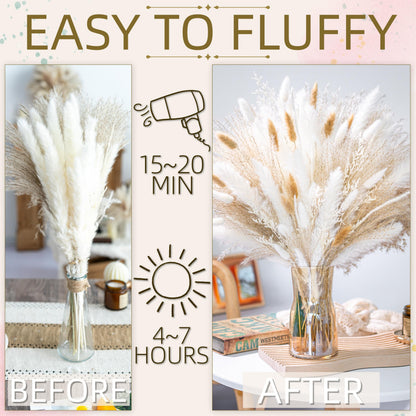 floradream 95 PCS Natural Pampas Grass Decor Bouquet | Boho Dried Floral Arrangement Centerpiece Table Decor Wedding Decor Rustic Decor, Natural, white, beige (Fdm-b-01)